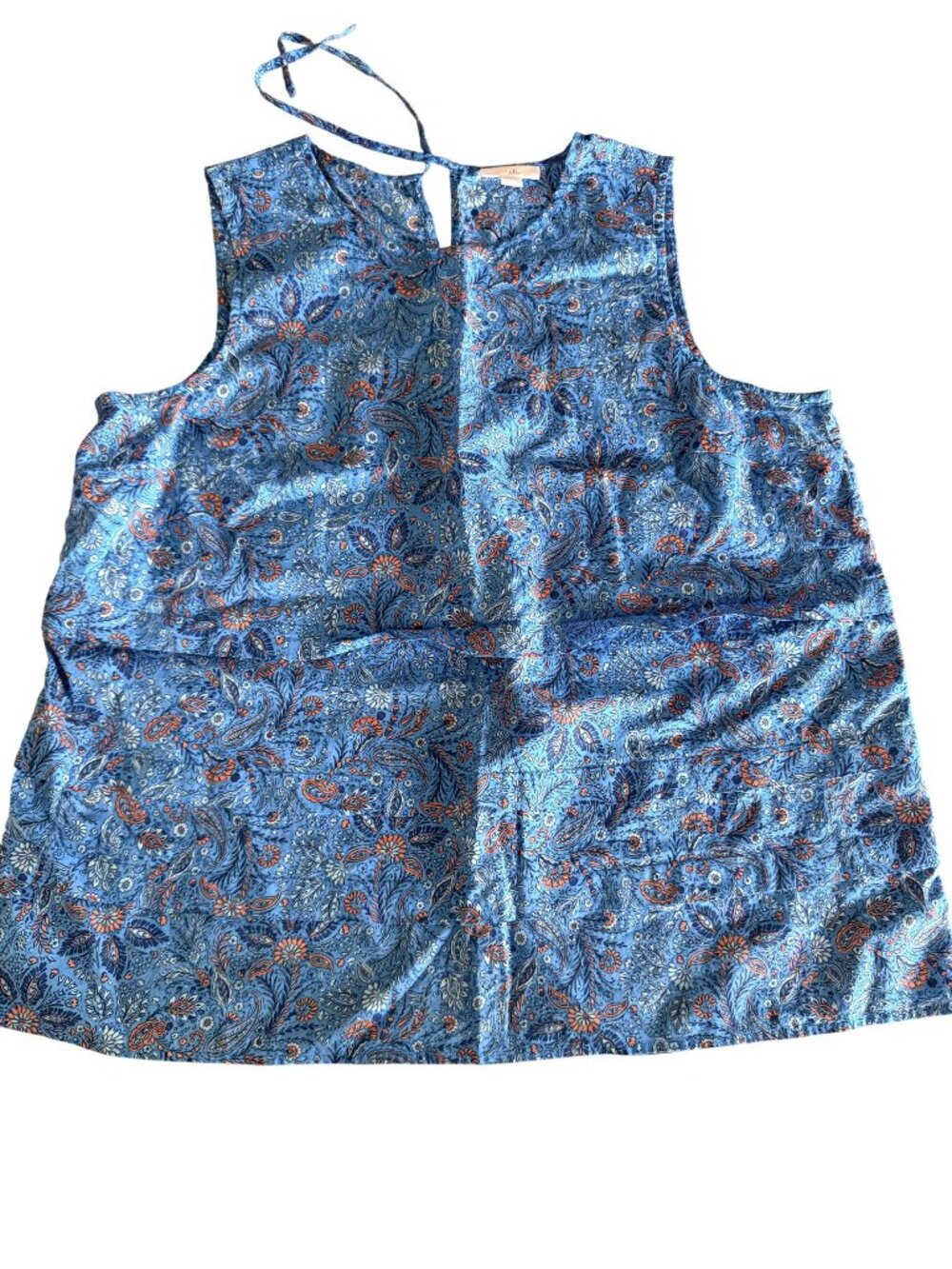 Womens Blue Paisley Sleeveless Tie-Neck Top